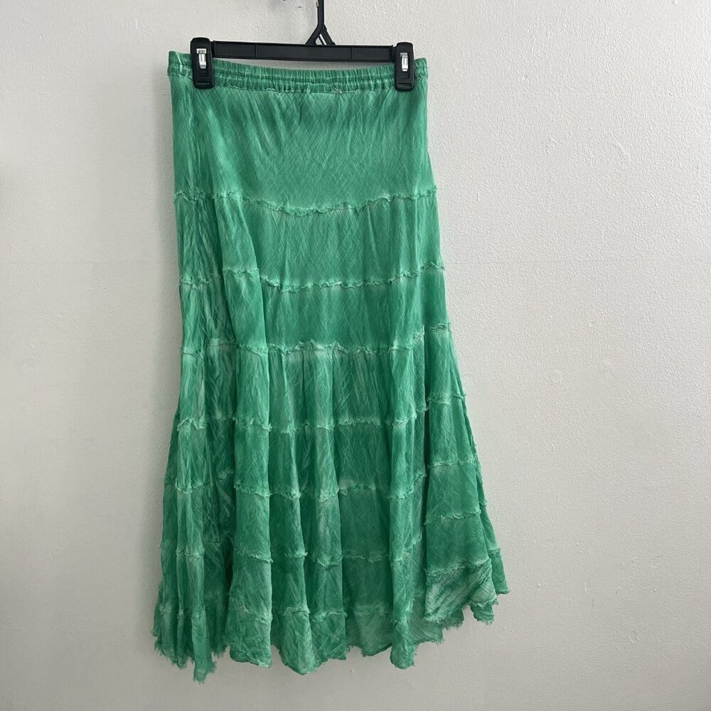 NEW METROWEAR Crinkle tiered midi Skirt Green SMALL beach Boho Hippie Peasant